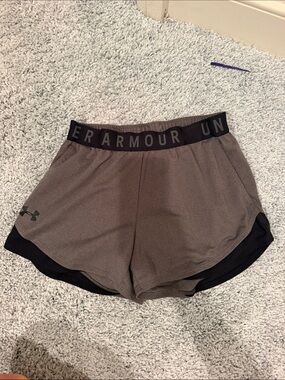 Under Armour Women's Taupe Athletic Shorts with Black Trim